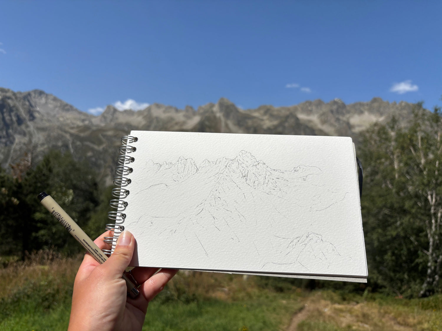 sketch en live réalisé lors d'une randonnée à cauteret dans les Pyrénées françaises 