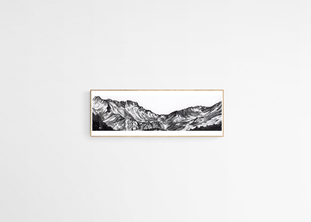 Néouvielle Massif, Panoramic Fine Art Print 20x60cm, Indian Ink