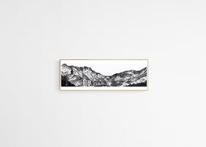 Néouvielle Massif, Panoramic Fine Art Print 20x60cm, Indian Ink