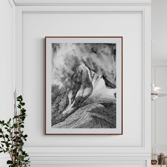 peinture A3 du cagire reproduite en tant que tirage d'art encadré dans un cadre en bois sur un mur avec des mioulages apportant un côté classique et élégant, timeless à cette décoration d'intérieur 