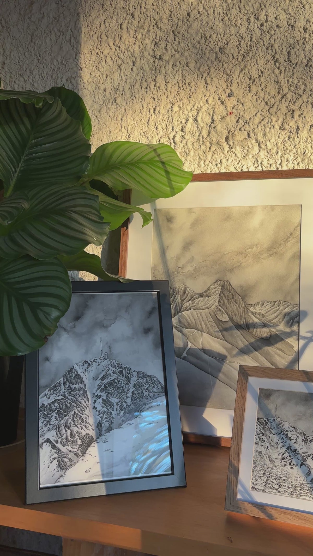 vidéo présentant les deux peintures du pic du midi de bigote et le tourmalet encadrées 