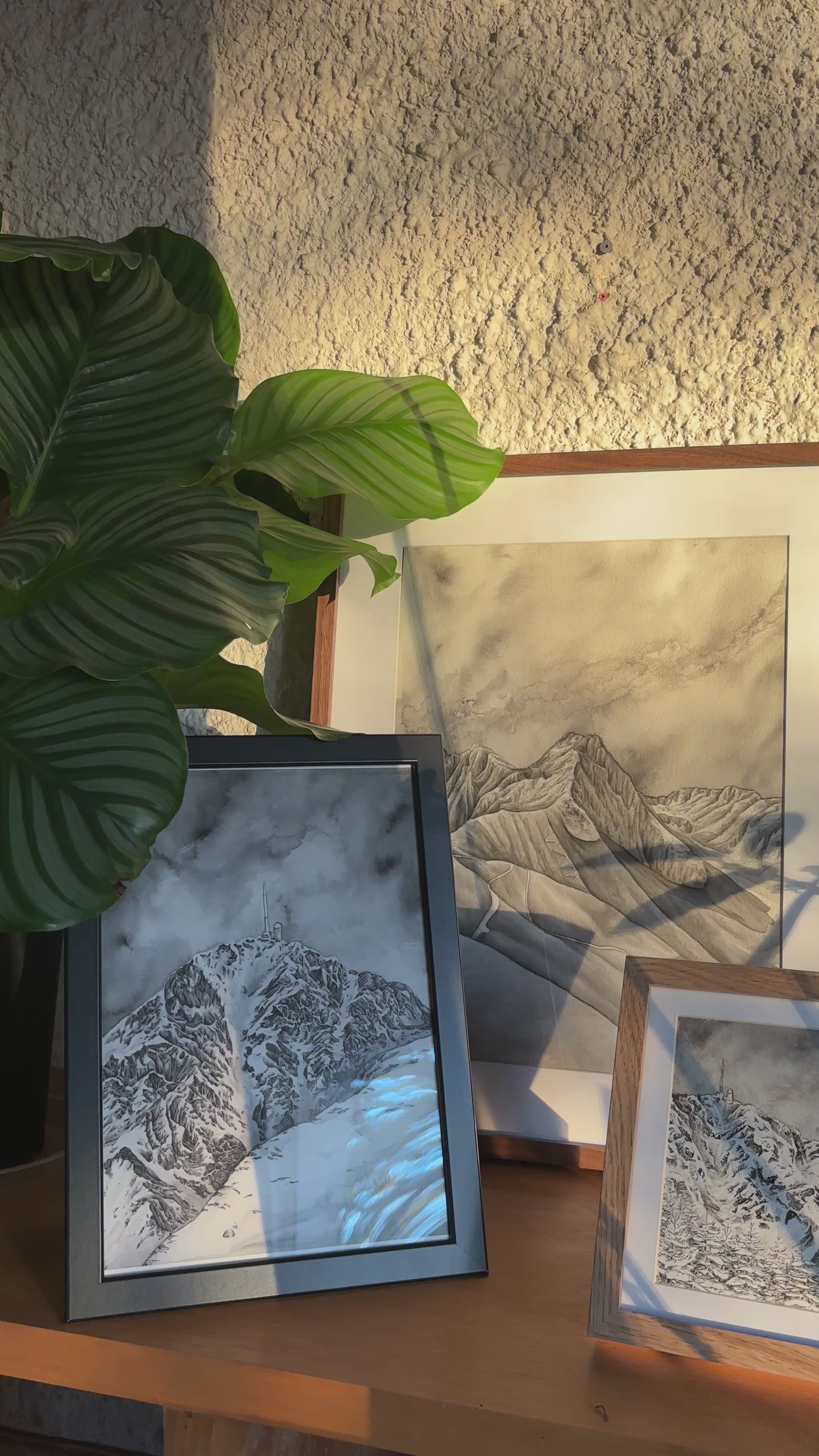 vidéo présentant les deux peintures du pic du midi de bigote et le tourmalet encadrées 
